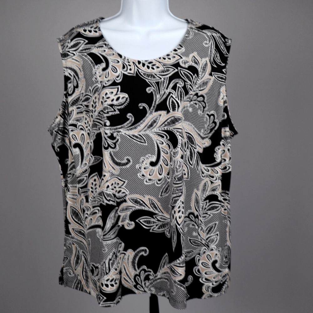 Allison Daley Plus 2X Black White Sleevless Blouse